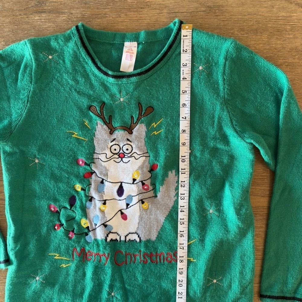 Holiday Time Cat Light Up Ugly Merry‎ Christmas Party Sweater-Size L-Green-Works - Picture 11 of 17